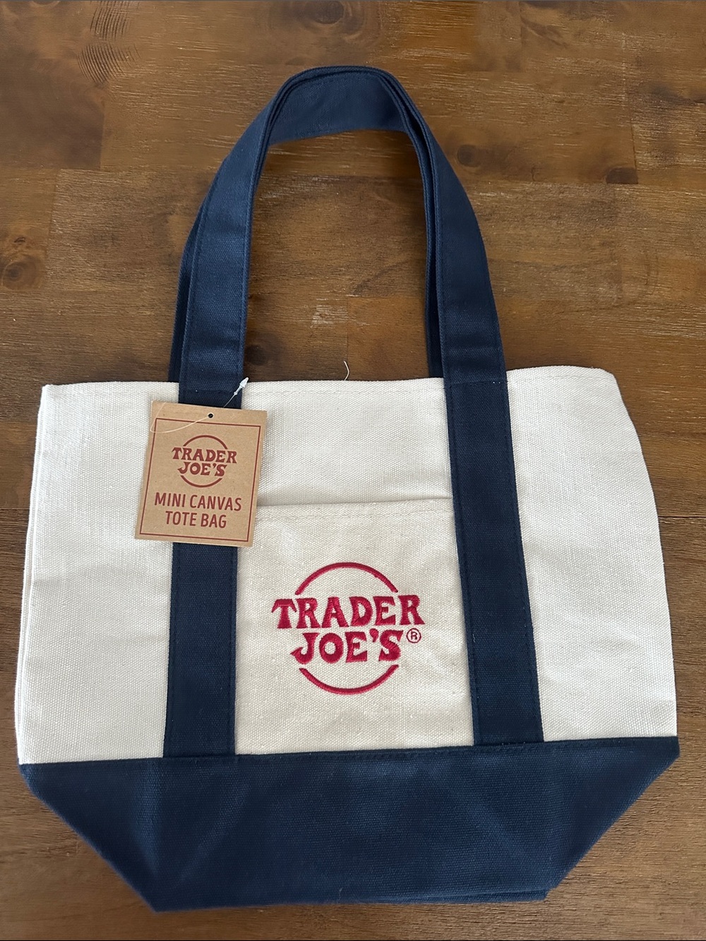 Navy and Cream mini Canvas Trader Joe's Tote Bag